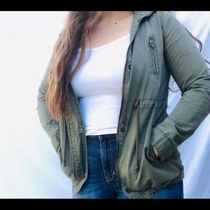 Green coat for fall & winter WITH hood